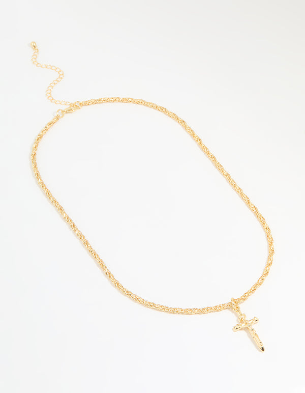 Gold Plated Twisted Chain Cross Necklace