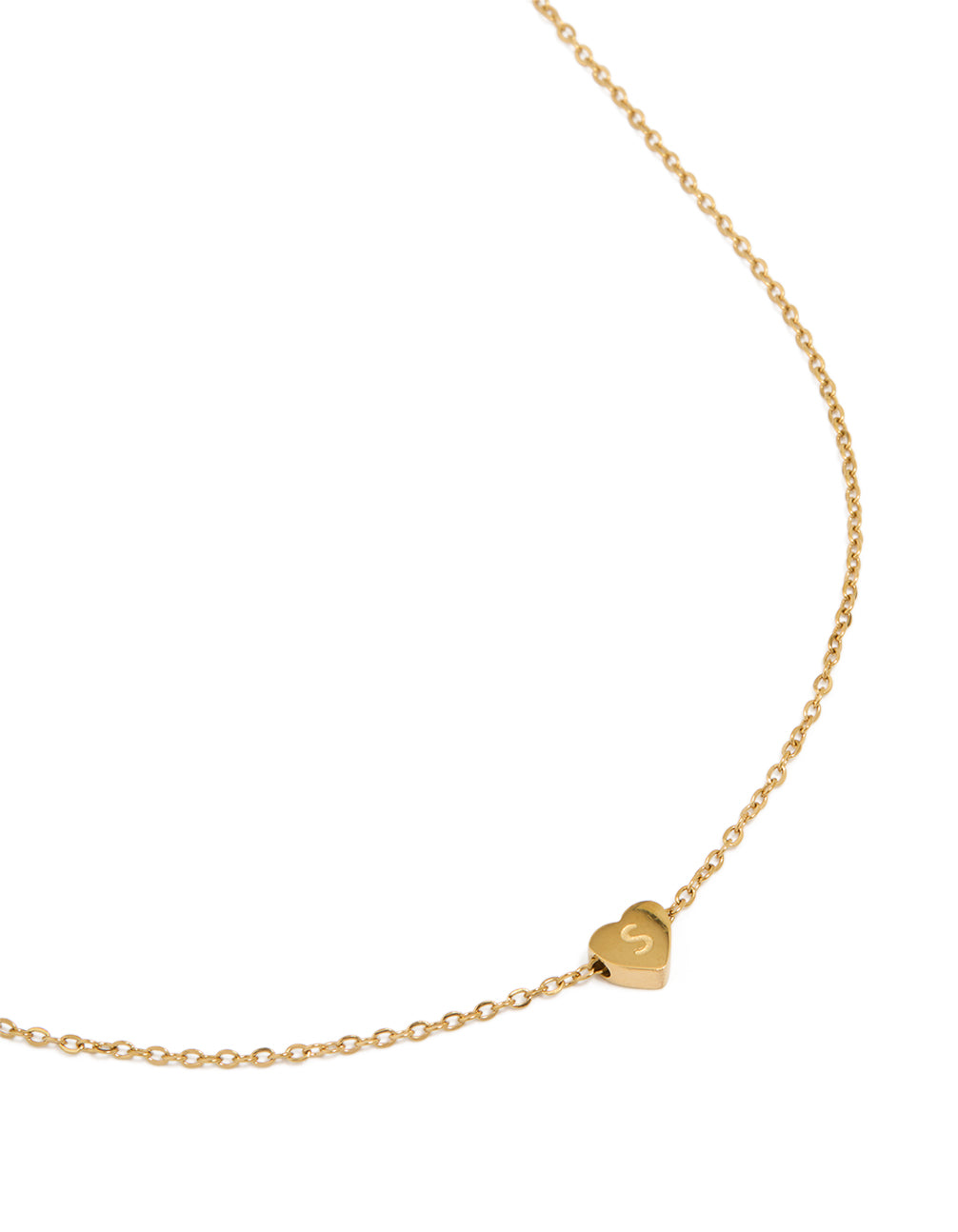 Waterproof Gold Plated Stainless Steel Mini Heart Letter S Necklace