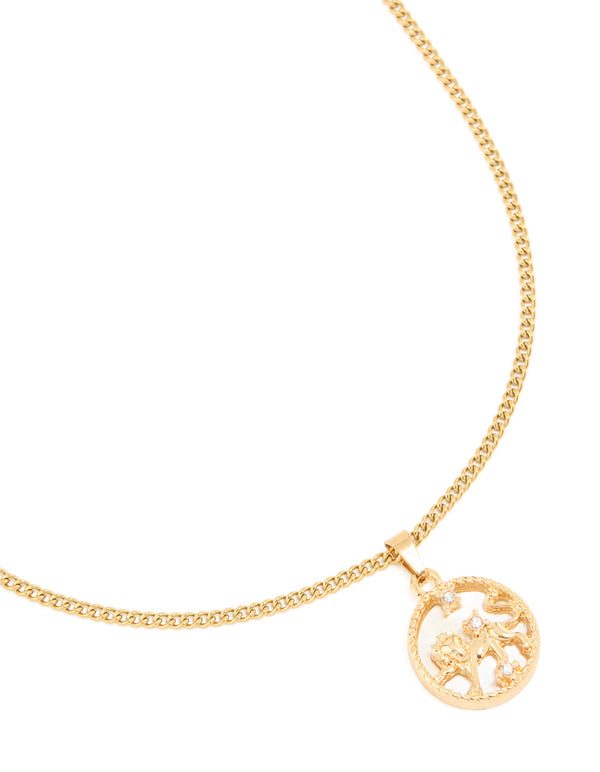 Waterproof Gold Plated Stainless Steel Circle Leo Zodiac Sign Necklace