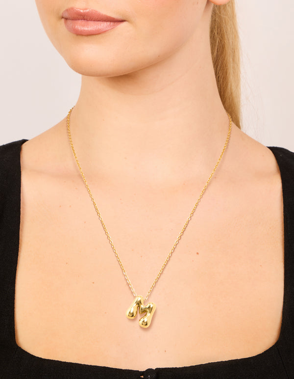 Waterproof Gold Plated Stainless Steel Large Bubble Letter M Necklace