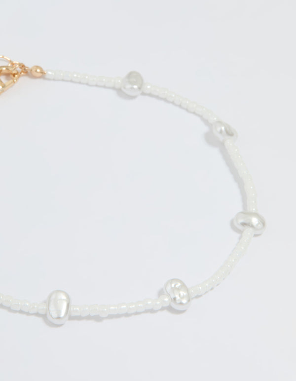 Gold Pearl Layered Chain Anklet
