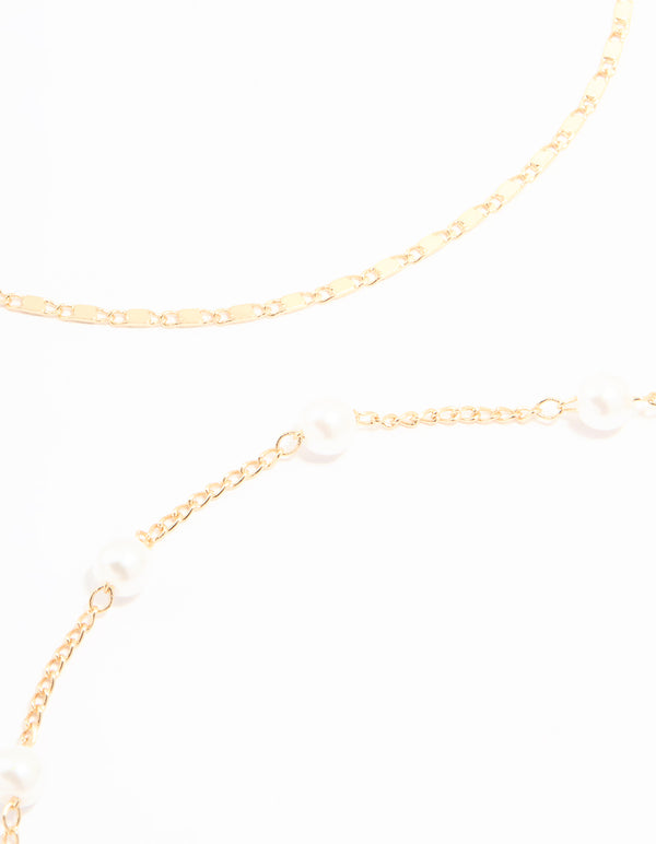 Gold Pearl & Shell Anklets 4-Pack