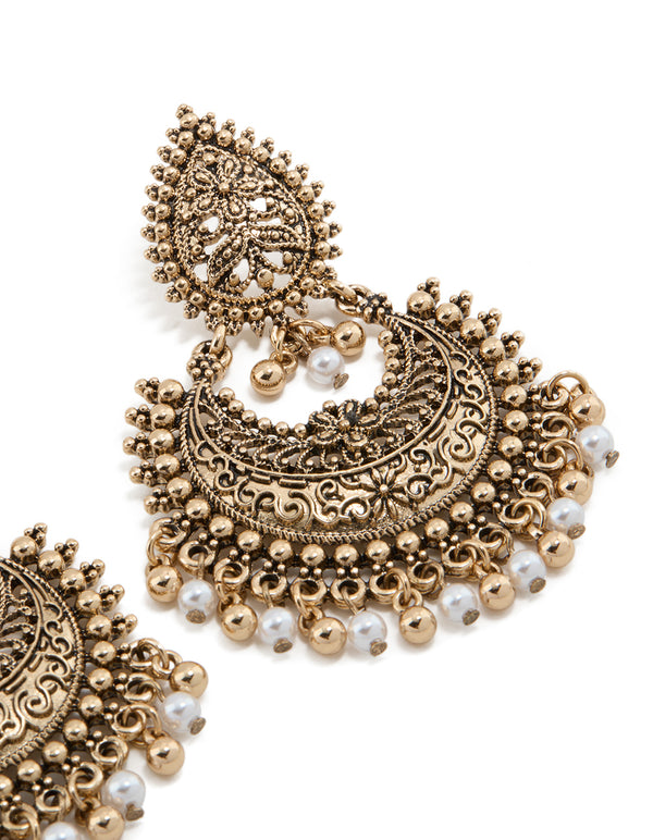 Antique Gold Teardrop Pearl Boho Earrings