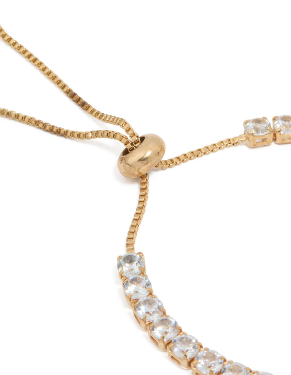 Waterproof Gold Plated Stainless Steel Cubic Zirconia Tennis Toggle Bracelet