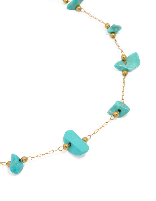 Waterproof Gold Plated Stainless Steel Blue Semi Precious Stone Anklet