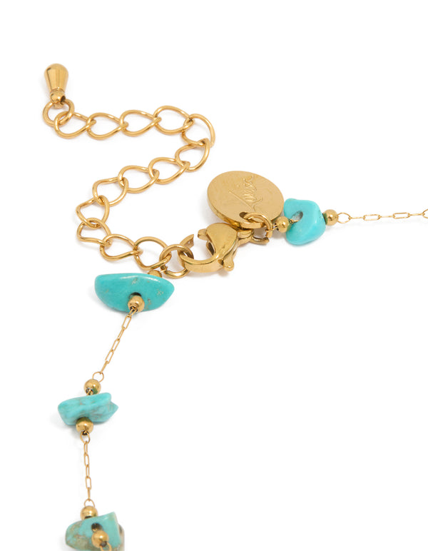 Waterproof Gold Plated Stainless Steel Blue Semi Precious Stone Anklet