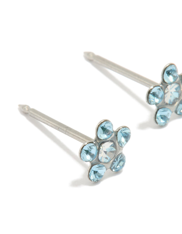 Surgical Stainless Steel Aqua Cubic Zirconia Daisy Piercing Stud