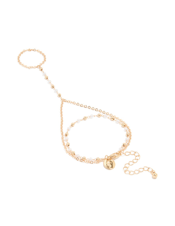Gold Pearl Dainty Hand Chain