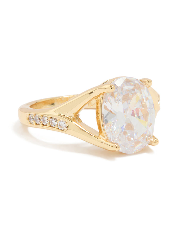 Gold Plated Cubic Zirconia Oval Ring