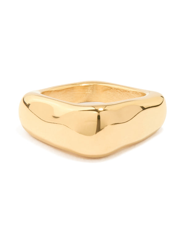 Waterproof Gold Plated Stainless Steel Chunky Bar Ring