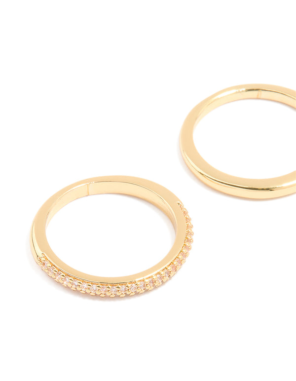 Gold Plated Cubic Zirconia Band Rings 3-Pack