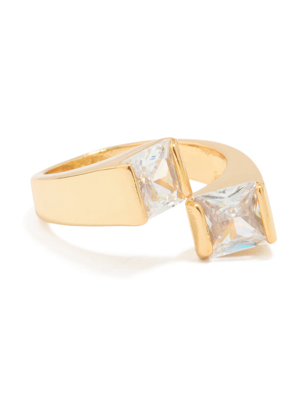 Gold Plated Cubic Zirconia Square Ring