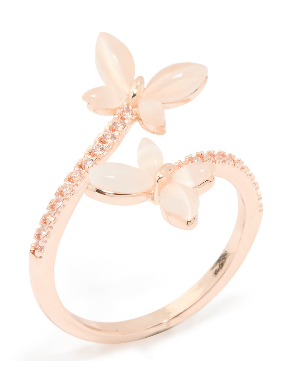 Rose Gold Cubic Zirconia Open Butterfly Ring