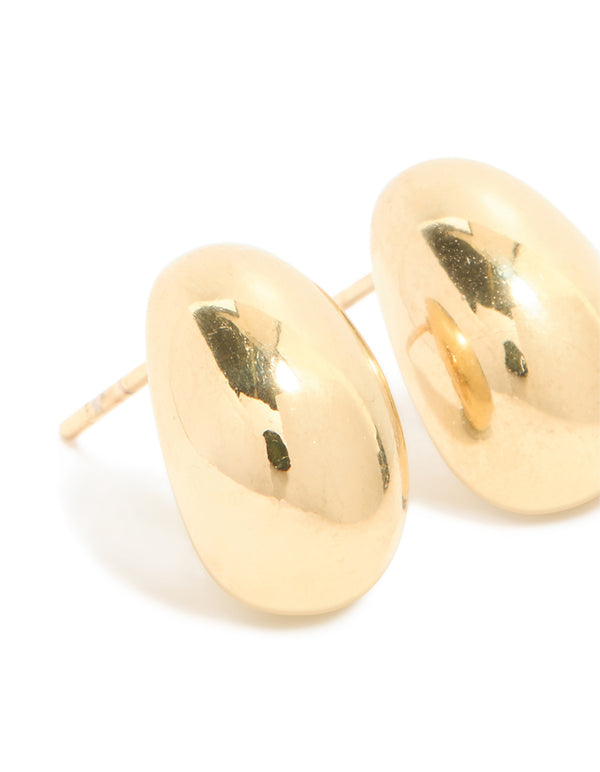 Showcasing waterproof gold plated stainless steel chunky stud earrings in gold close up view