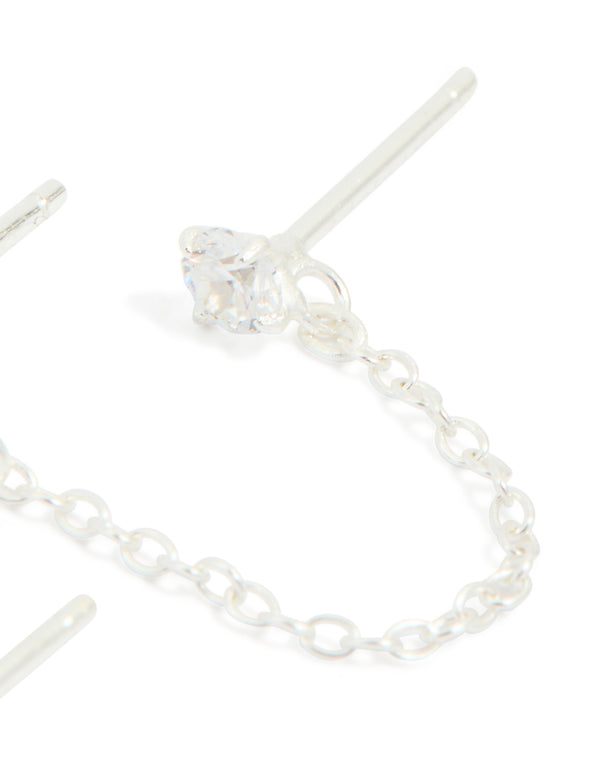 Sterling Silver Chain Double Stud Earrings