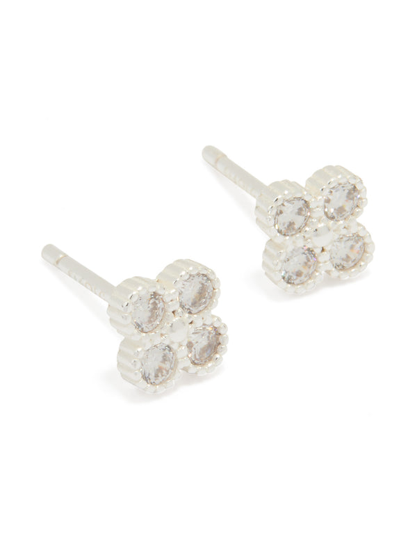 Sterling Silver Cubic Zirconia Mini Flower Stud Earrings