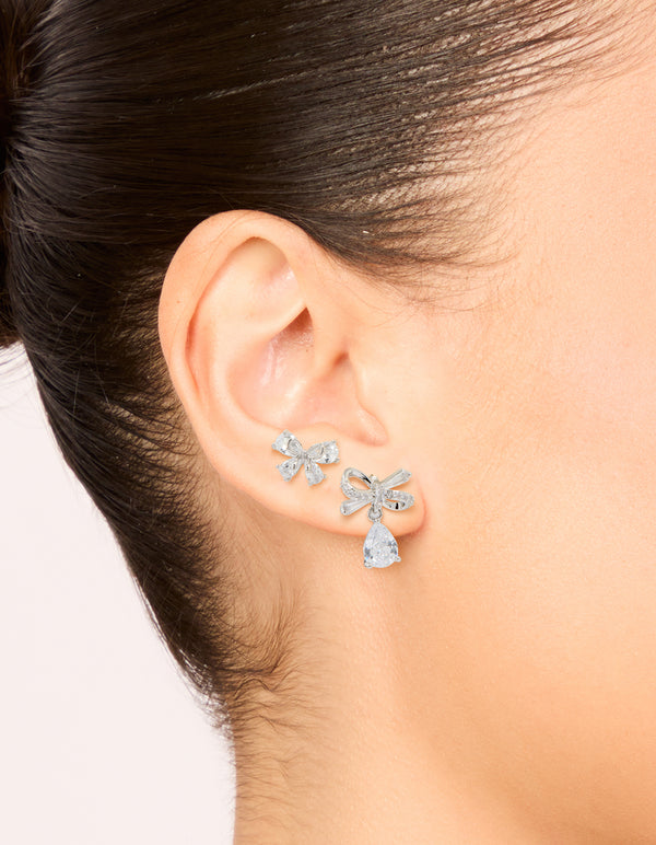 Silver Cubic Zirconia Bow Earrings 2-Pack