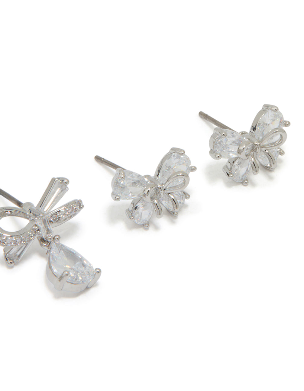 Silver Cubic Zirconia Bow Earrings 2-Pack