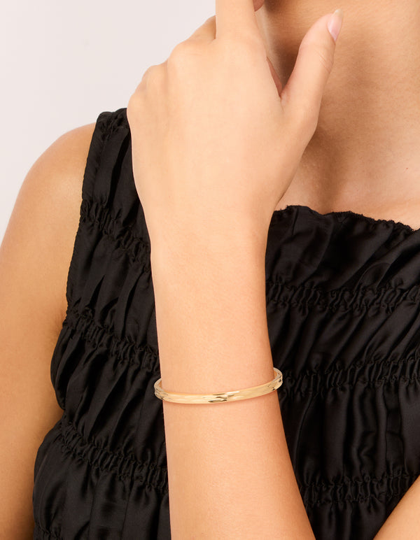 Waterproof Gold Plated Stainless Steel Hammered Hinged Bangle