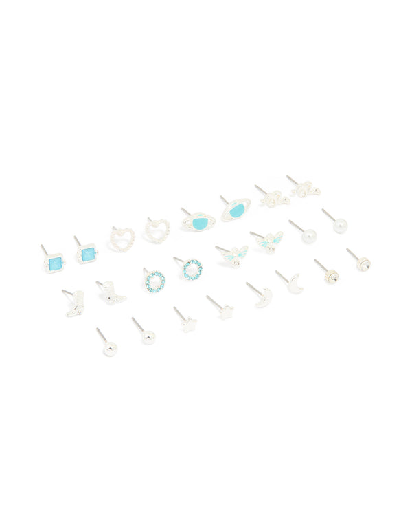 Western Silver Stud Earrings 12-Pack