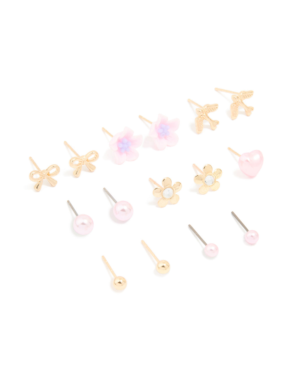 Gold Flower Bow & Heart Earrings 12-Pack