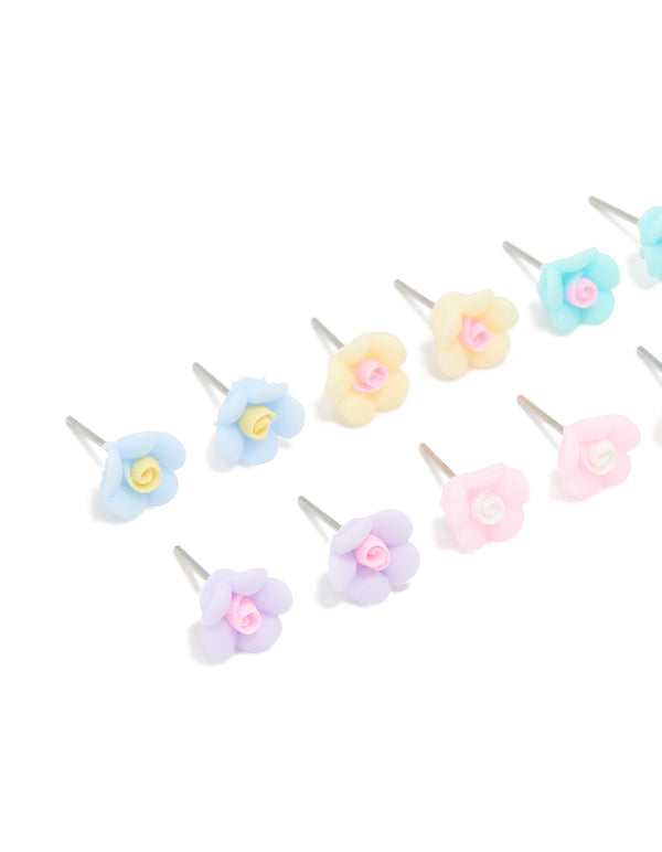 Pastel Acrylic Flower Stud Earrings 8-Pack