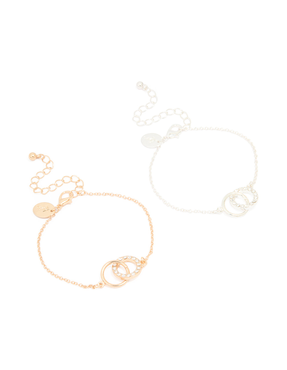 Mixed Metals Diamante Open Circle Bracelets 2-Pack