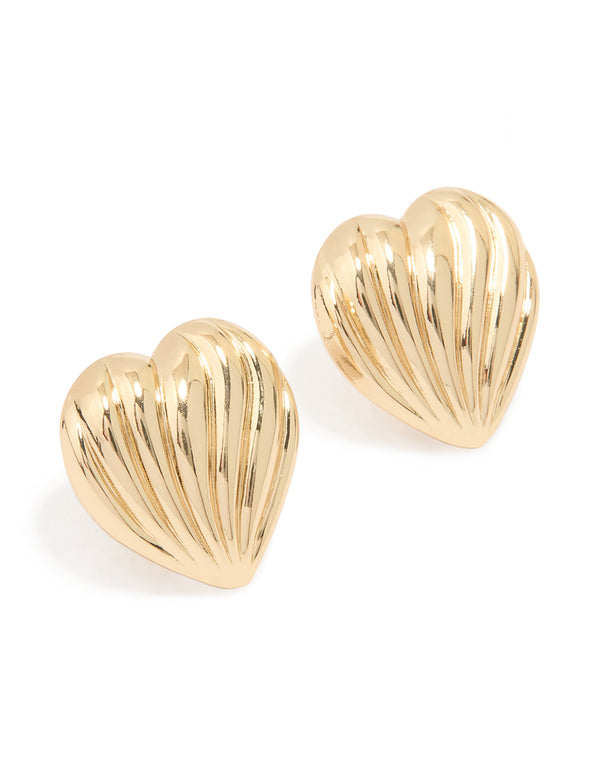 Gold Wave Heart Stud Earrings