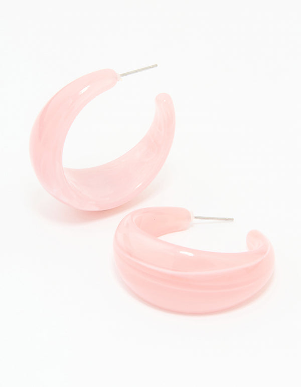 Pink Acrylic Marble Hoop Earrings