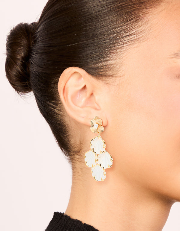 Gold Petal Drop Stud Earrings