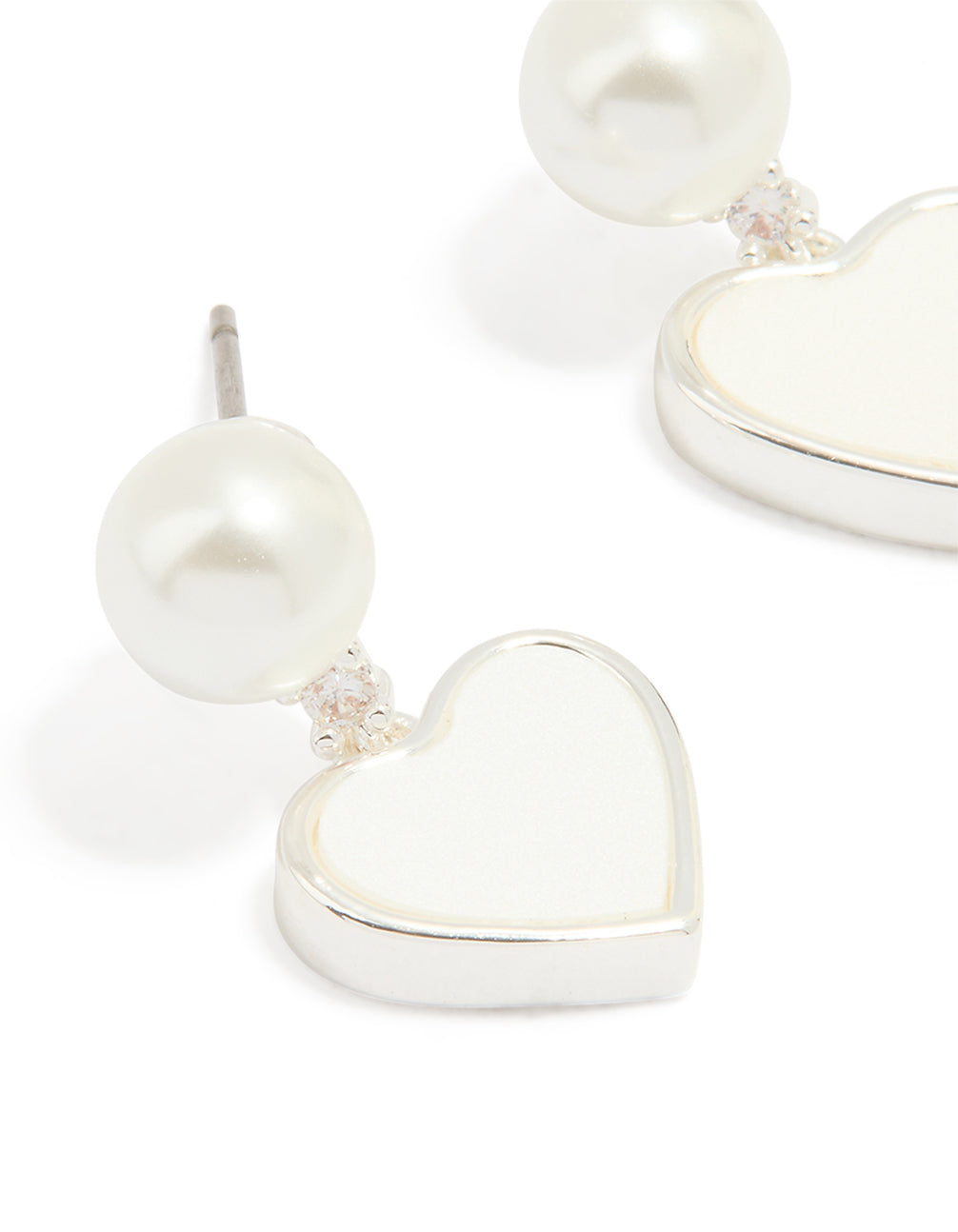 Silver Plated Pearl Catseye Heart Drop Earrings