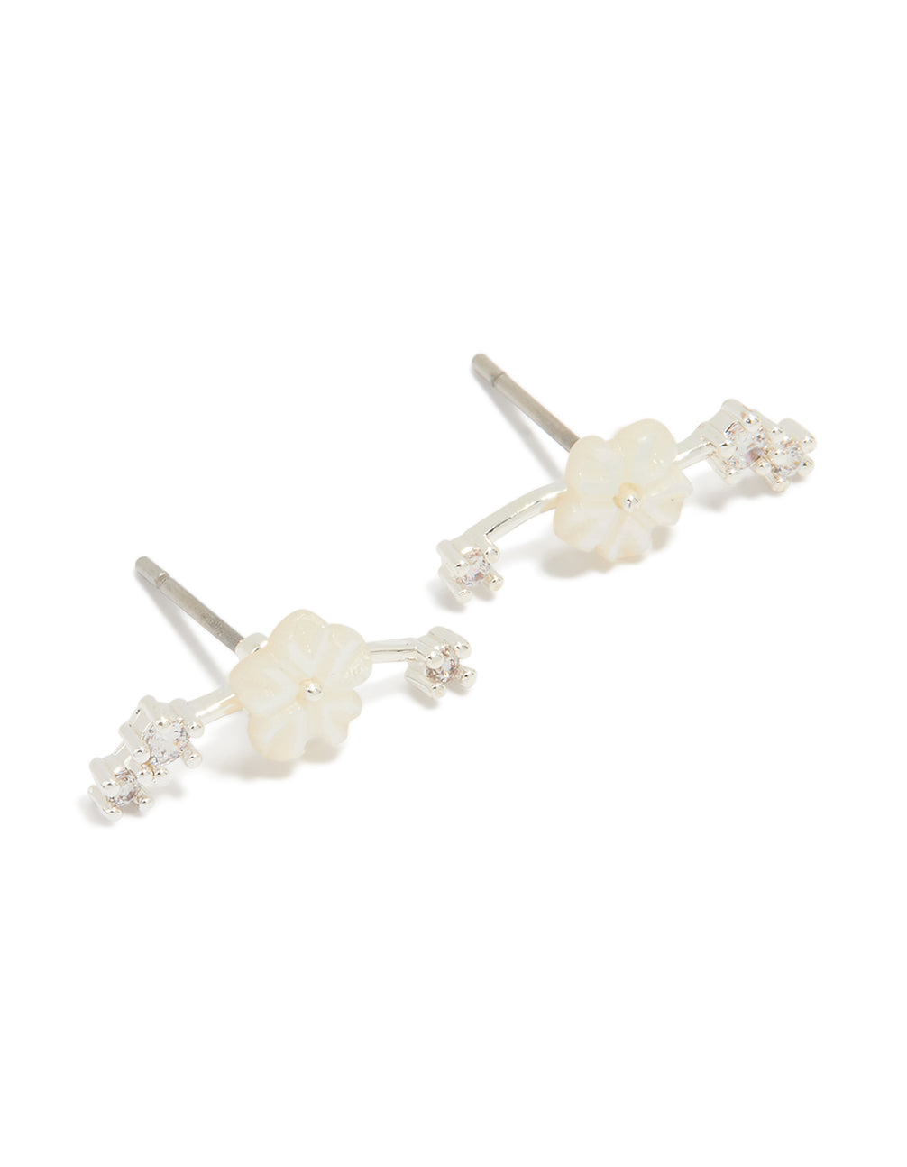 Silver Plated Flower Crawler Earrings