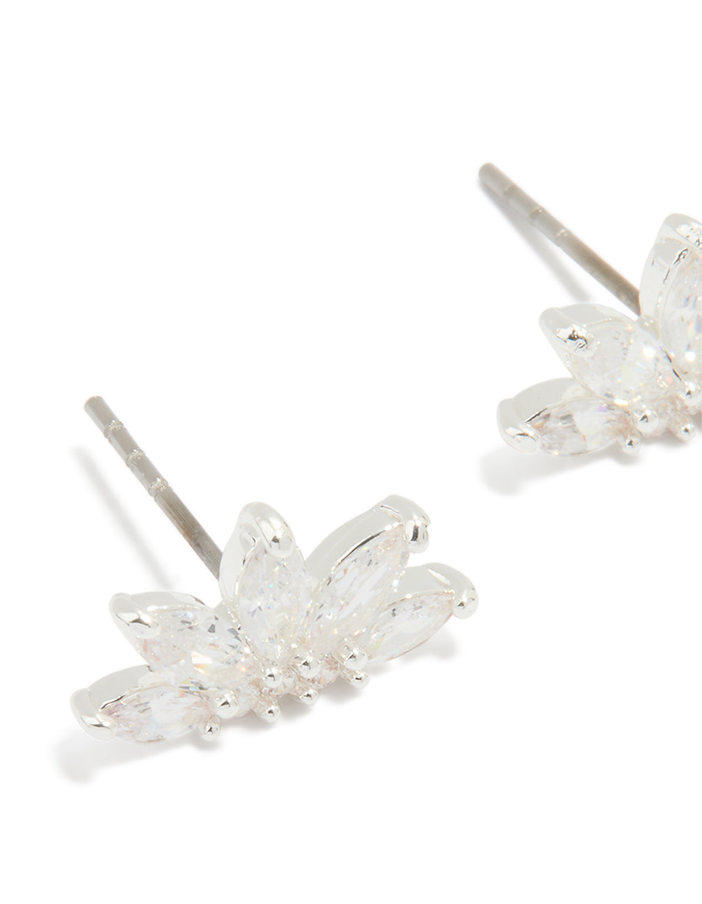 Silver Plated Cubic Zirconia Marquise Fan Stud Earrings