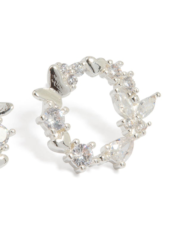 Silver Plated Cubic Zirconia Butterfly Wreath Earrings