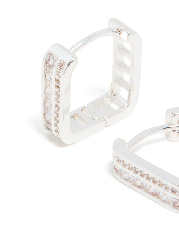 Silver Plated Cubic Zirconia Double Pavé Hoop Earrings