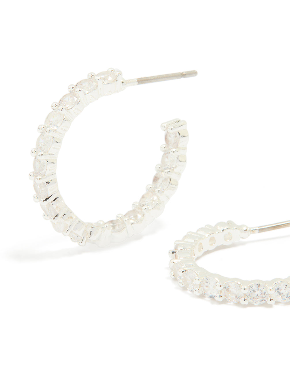 Silver Plated Cubic Zirconia Medium Round Hoop Earrings