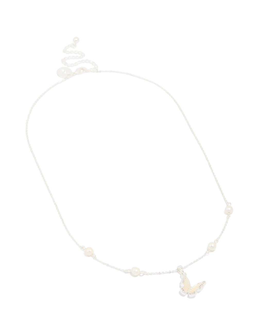 Silver Plated Cubic Zirconia Pearl Butterfly Necklace