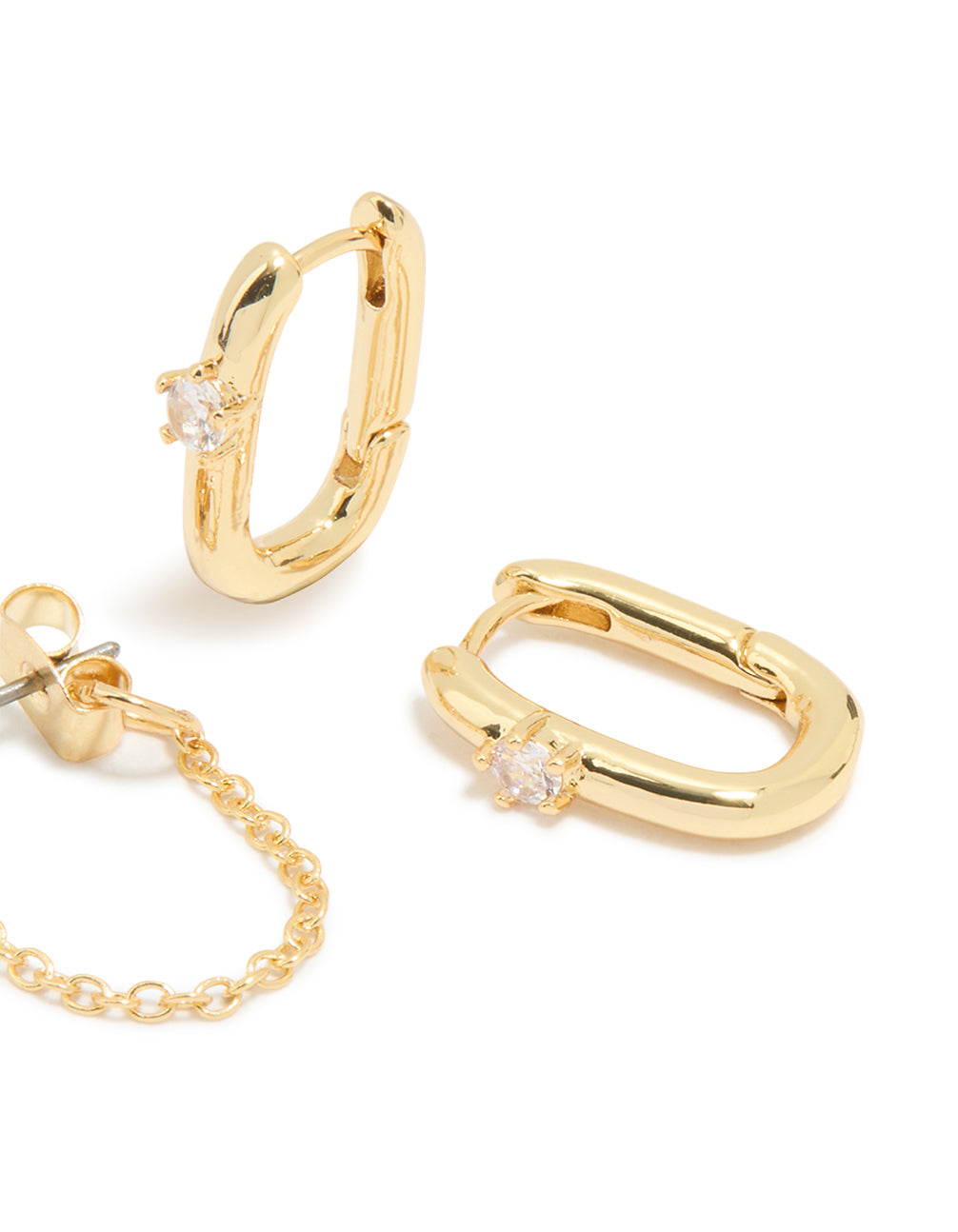 Gold Plated Cubic Zirconia Chain Stud & Huggie Earrings 2-Pack