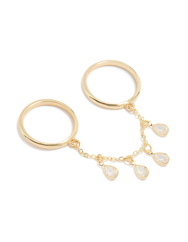 Gold Cubic Zirconia Drop Chain Ring