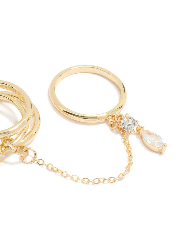 Gold Plated Cubic Zirconia Chain Connected Ring