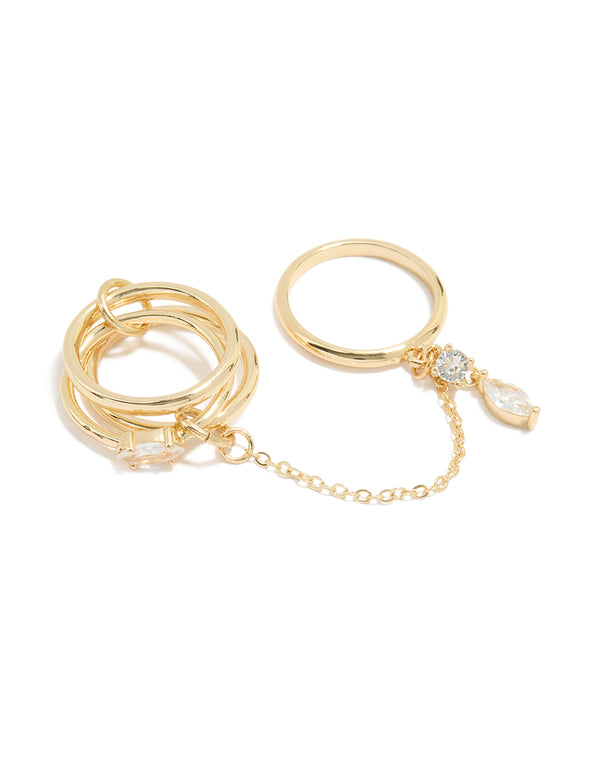 Gold Plated Cubic Zirconia Chain Connected Ring