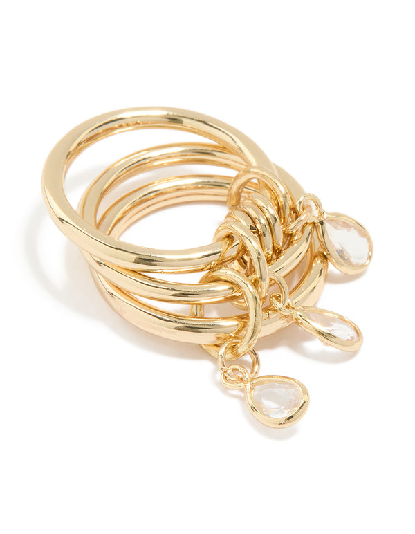 Gold Plated Cubic Zirconia Charm Interlocked Layered Ring