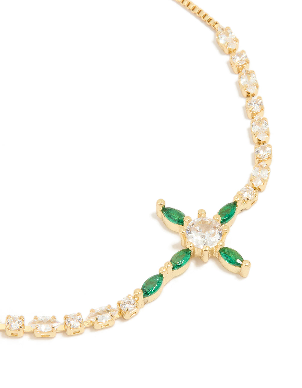 Gold Plated Brass Emerald Cross Cubic Zirconia Toggle Bracelet