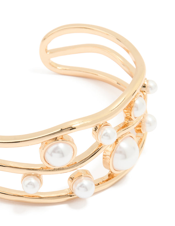 Gold Pearl Wave Wrist Cuff