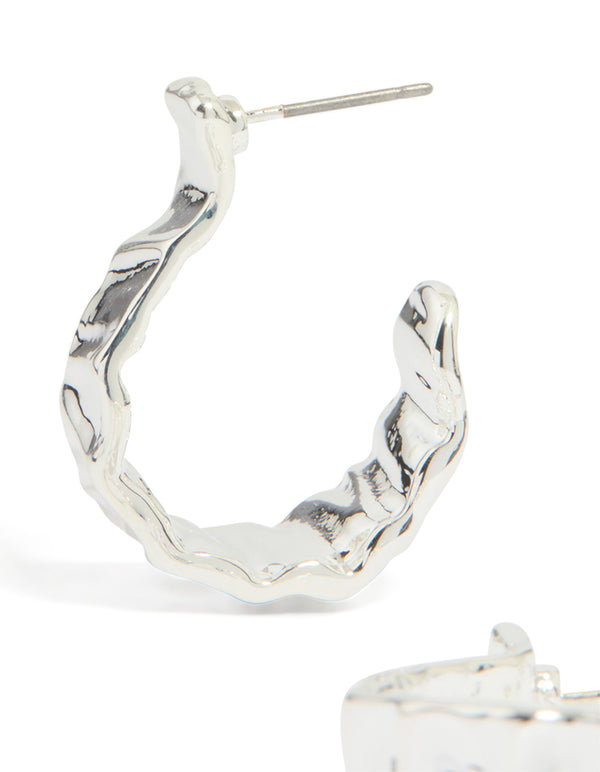 Silver Thick Molten Hoop Earrings