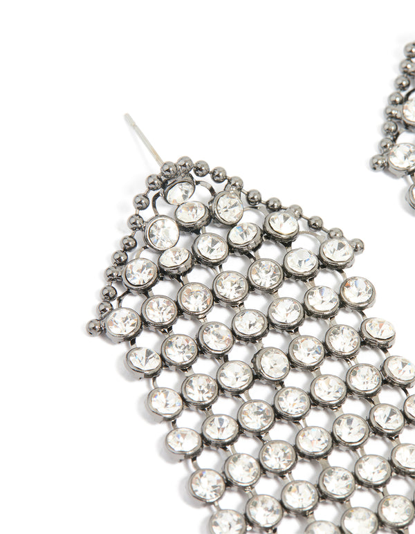 Gunmetal Diamante Mesh Drop Earrings