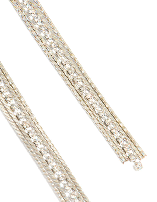 Silver Diamante Stud & Cuff Drop Earrings