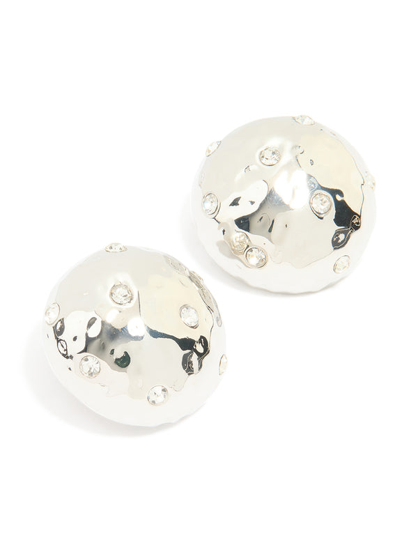 Silver Diamante Organic Circle Stud Earrings
