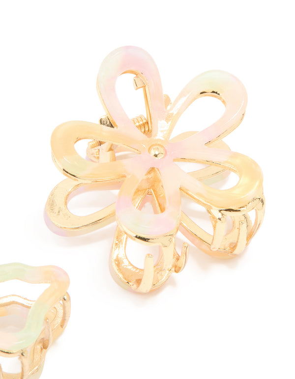 Gold Acrylic Edge Flower Claw Clips 2-Pack