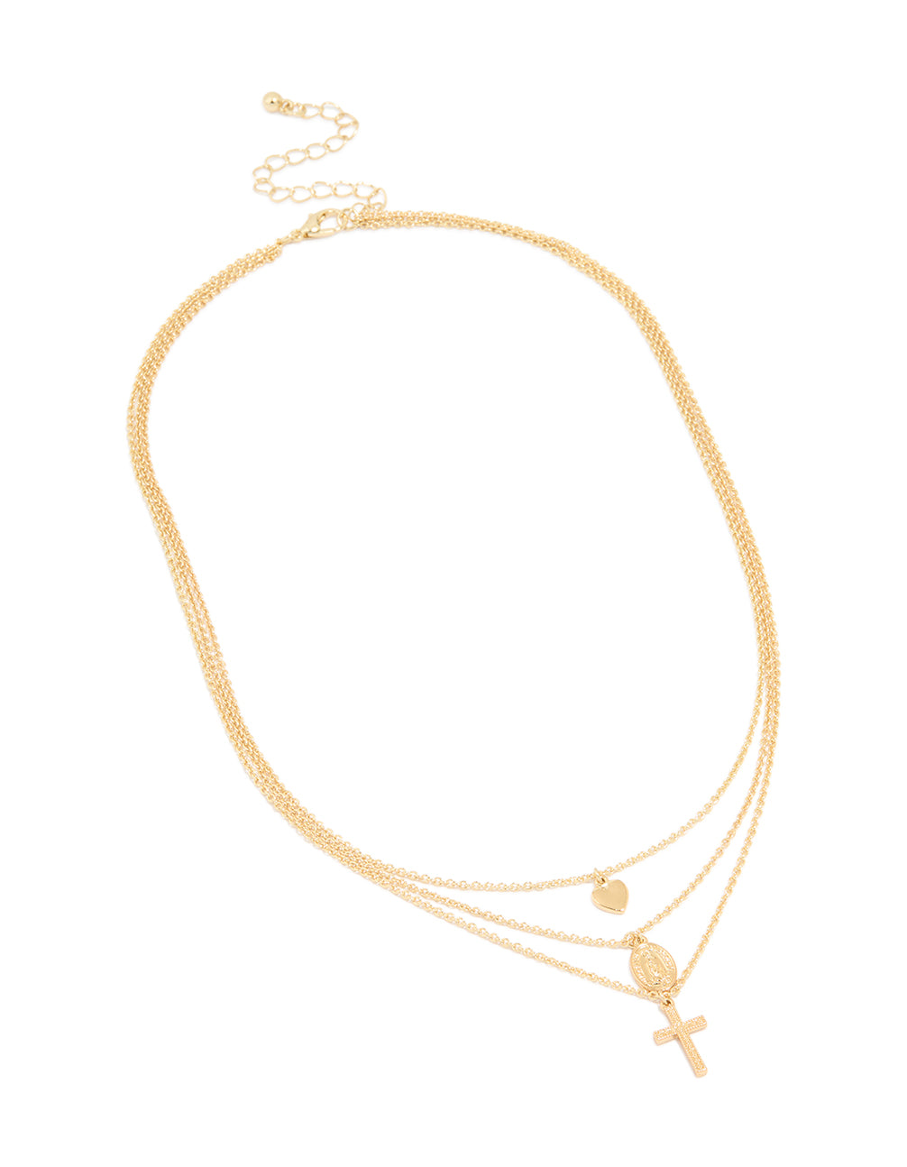 Gold Plated Heart Oval Cross Layered Necklace